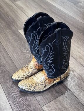 Laredo Western Cowboy Boots Snake Print Leather Black